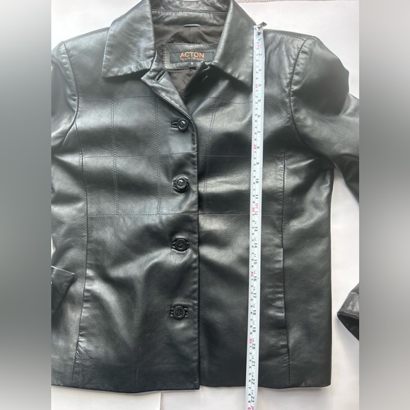 Acton  leather jacket black button size  8  biker - Picture 8 of 9
